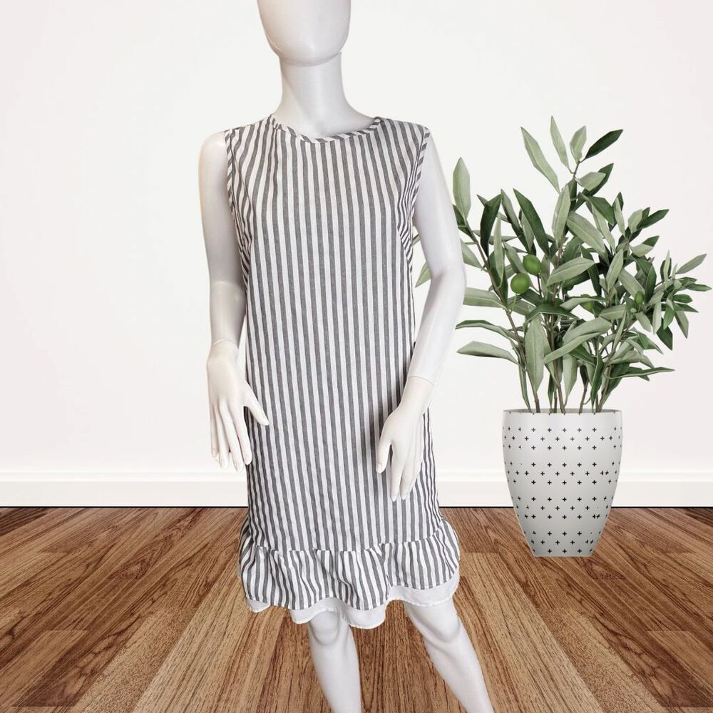 Emery Rose Dress XXL Bohemian Vertical Striped Mini Ruffe Hem Casual Party Dress - Picture 2 of 11